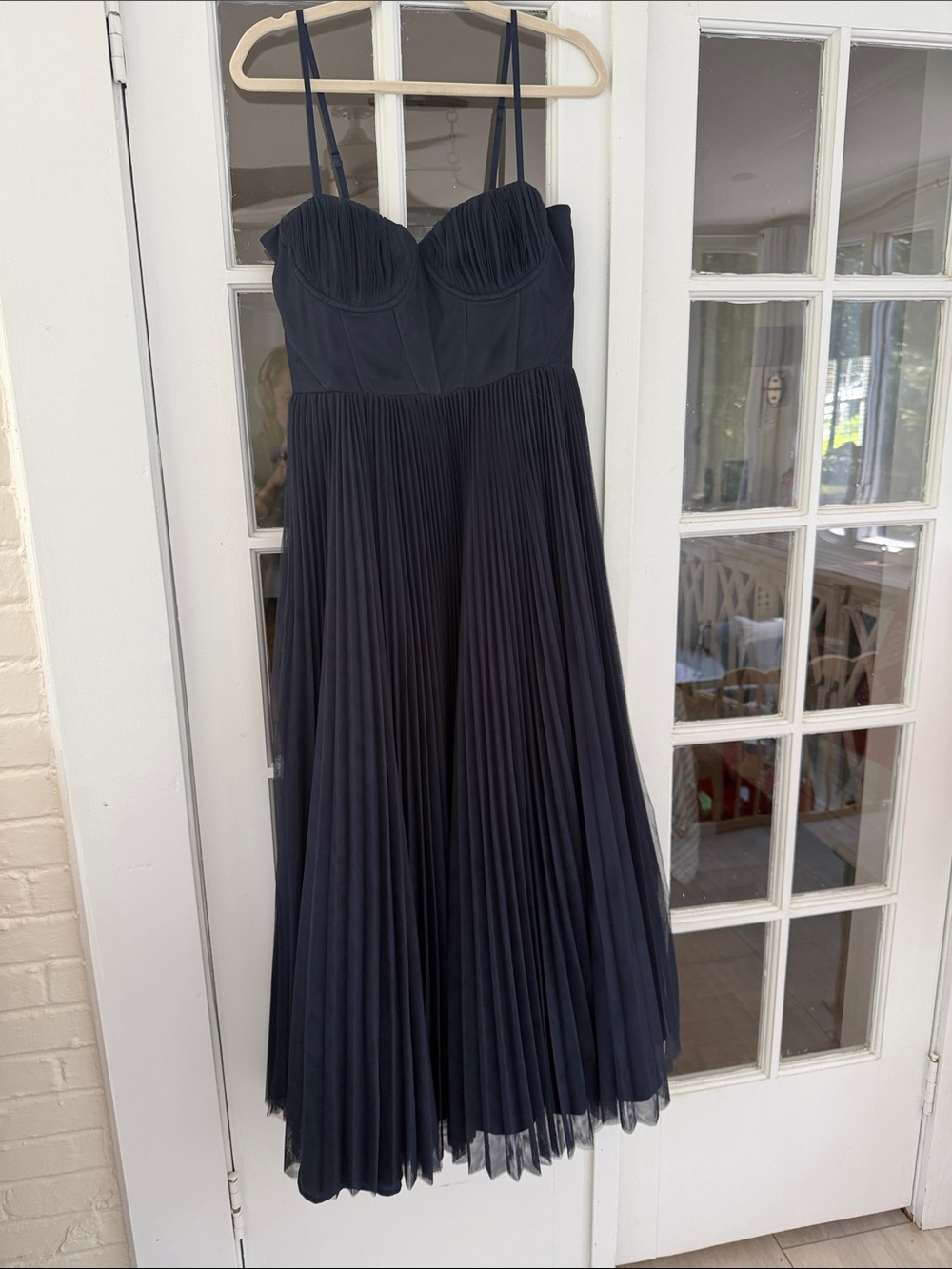 Hutch Navy Pleated Midi Dress with Sweetheart Bodice